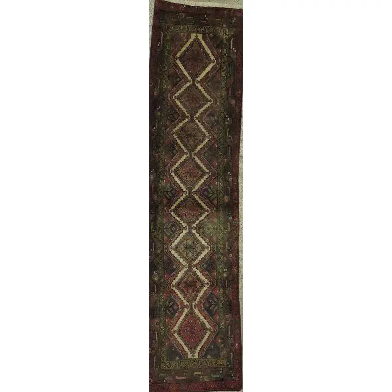 One Of The Kind Hand-Knotted Persian Wool Rug _ Luxurious Vintage Design, 10'5" x 2'6", Artisan Crafted